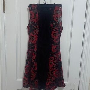 Material Girl Red and Black Floral Lace Mini Dress